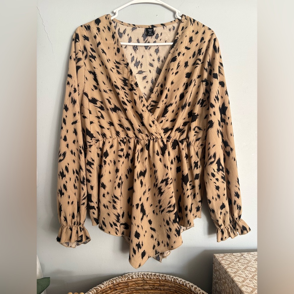 SHEIN Animal Print Wrap Blouse